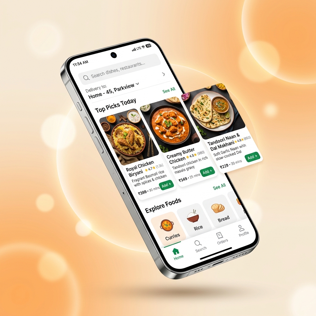 Zingato Android App Screenshot Displaying Food Menu UI
